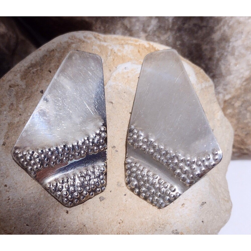 Vintage Sterling Silver Modernist Abstract Artisan Earrings